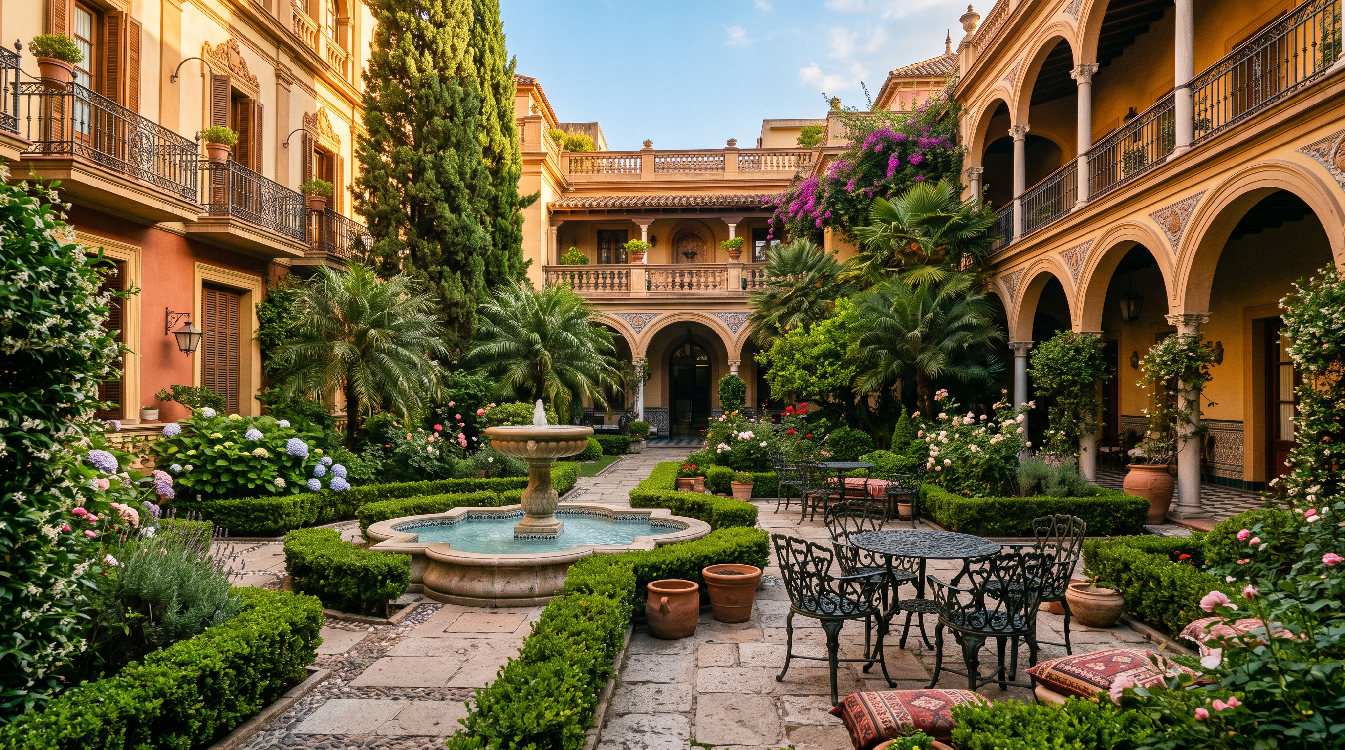 Patio interior con fuente del hotel PlayResortWorld